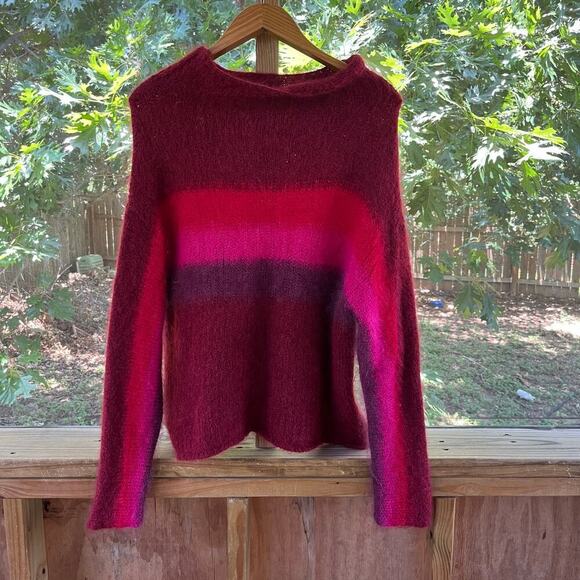Rag & Bone Women's Holland Funnel Neck Sweater In Burgundy Stripe Size L - Picture 4 of 10
